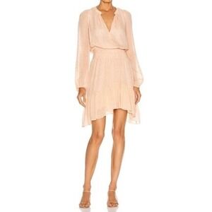 A.L.C. Dress Women's 6 Sidney Silk Metallic Smocked Long Balloon Sleeve Mini NEW